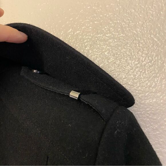 Kenneth Cole wool blend black pea trench coat belted goth Y2K -XS - Picture 9 of 12